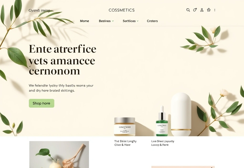 Organic skincare brand website with soft green tones